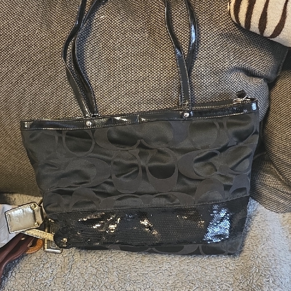 Coach Chic Black Tote Bag with Glossy Accents
